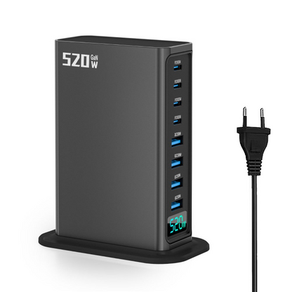 OEM Ladestasjon, 520W, 5A, 4 x USB-A - 4 x USB-C, Grå