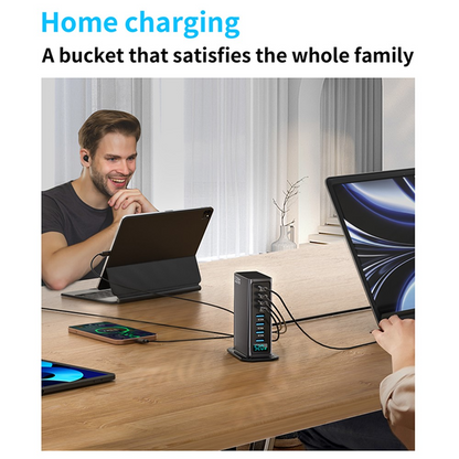 OEM Ladestasjon, 520W, 5A, 4 x USB-A - 4 x USB-C, Grå