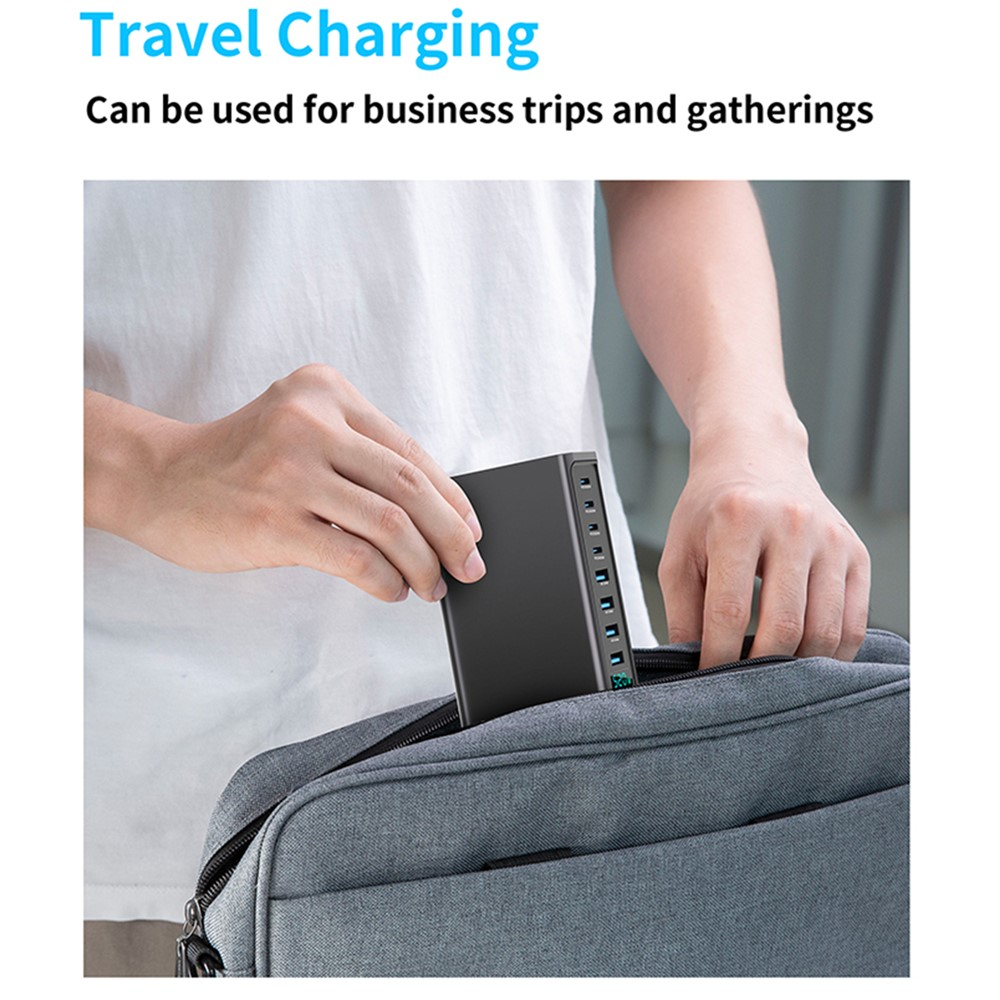 OEM Ladestasjon, 520W, 5A, 4 x USB-A - 4 x USB-C, Grå