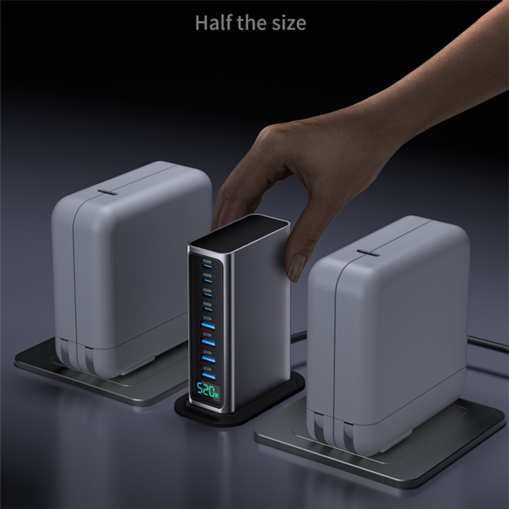 OEM Ladestasjon, 520W, 5A, 4 x USB-A - 4 x USB-C, Grå