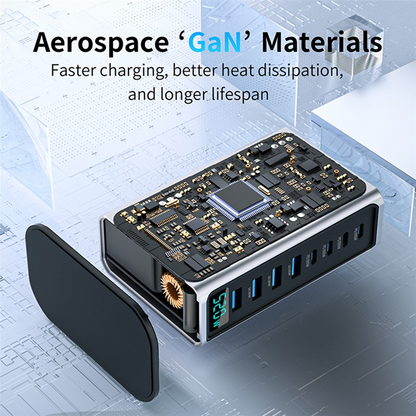 OEM Ladestasjon, 520W, 5A, 4 x USB-A - 4 x USB-C, Grå