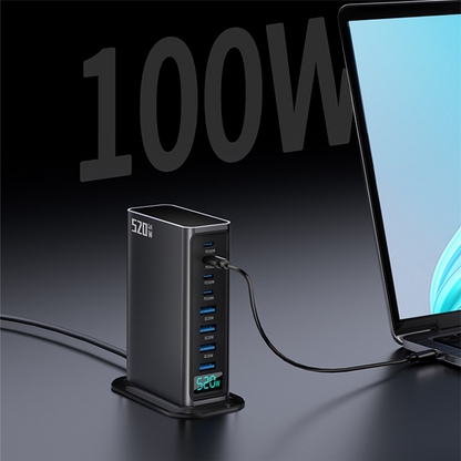 OEM Ladestasjon, 520W, 5A, 4 x USB-A - 4 x USB-C, Grå