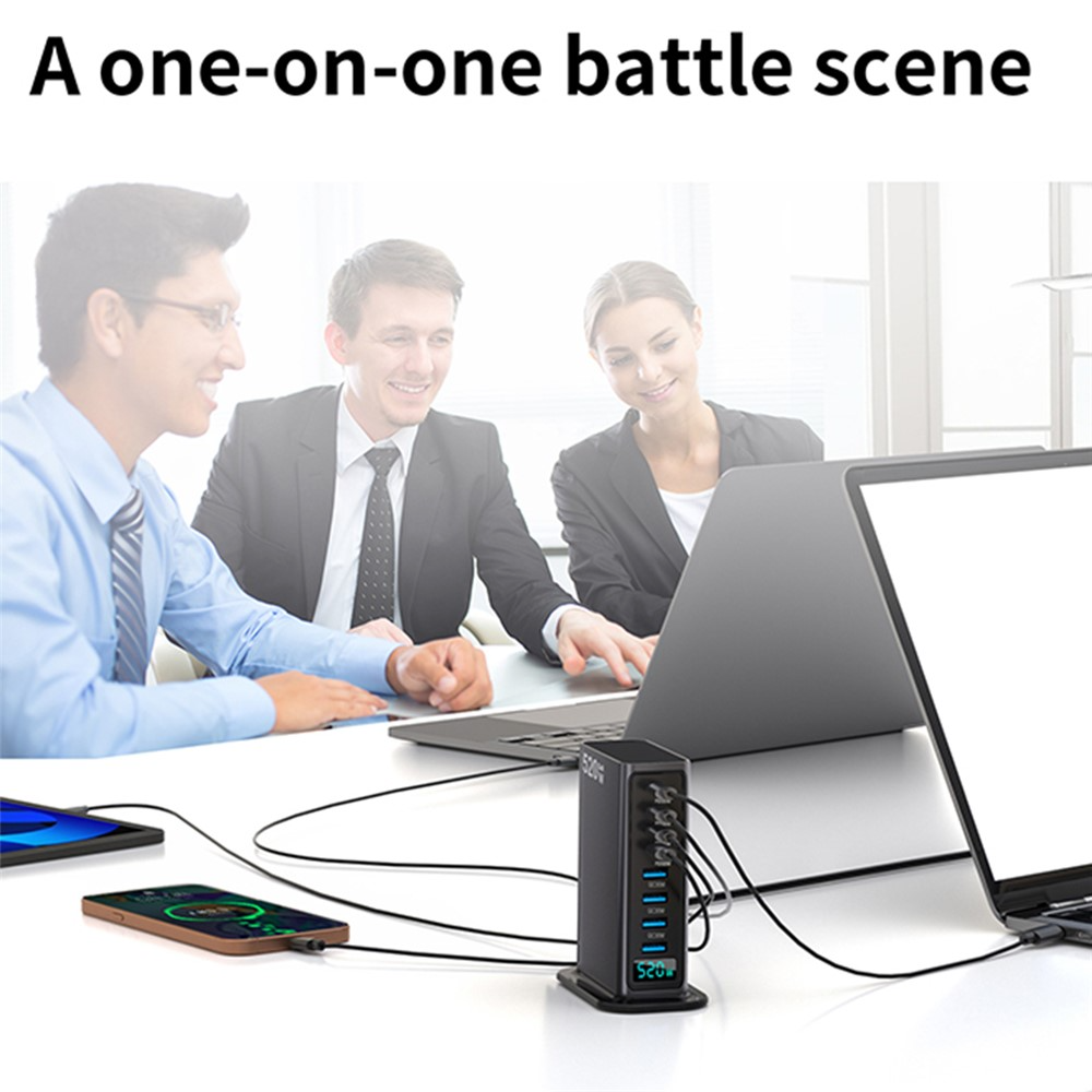 OEM Ladestasjon, 520W, 5A, 4 x USB-A - 4 x USB-C, Grå