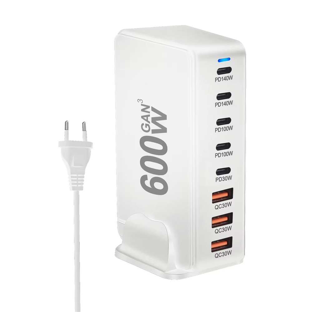 OEM Ladestasjon, 600W, 4 x USB-A - 4 x USB-C, Hvit