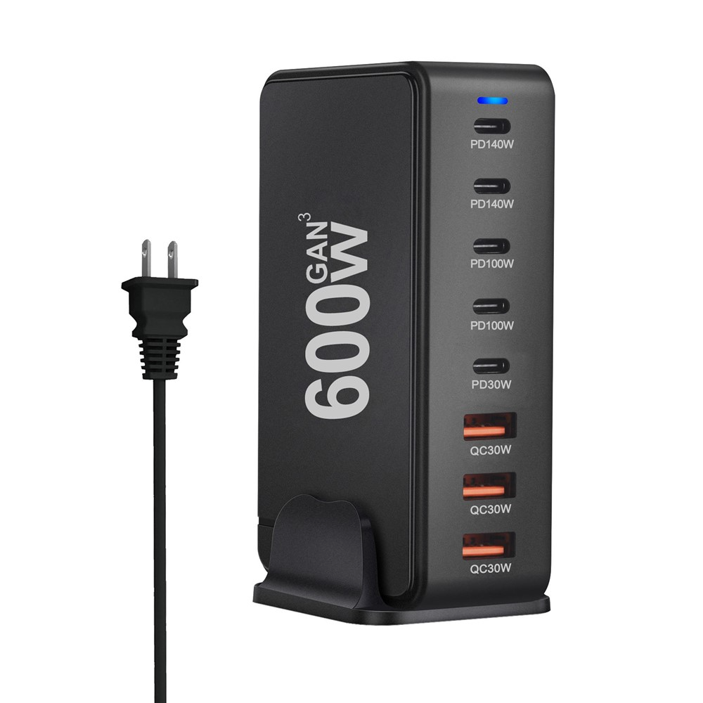 OEM Ladestasjon Lader, 600W, 4 x USB-A - 4 x USB-C, Svart