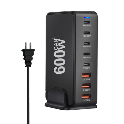 OEM Ladestasjon Lader, 600W, 4 x USB-A - 4 x USB-C, Svart