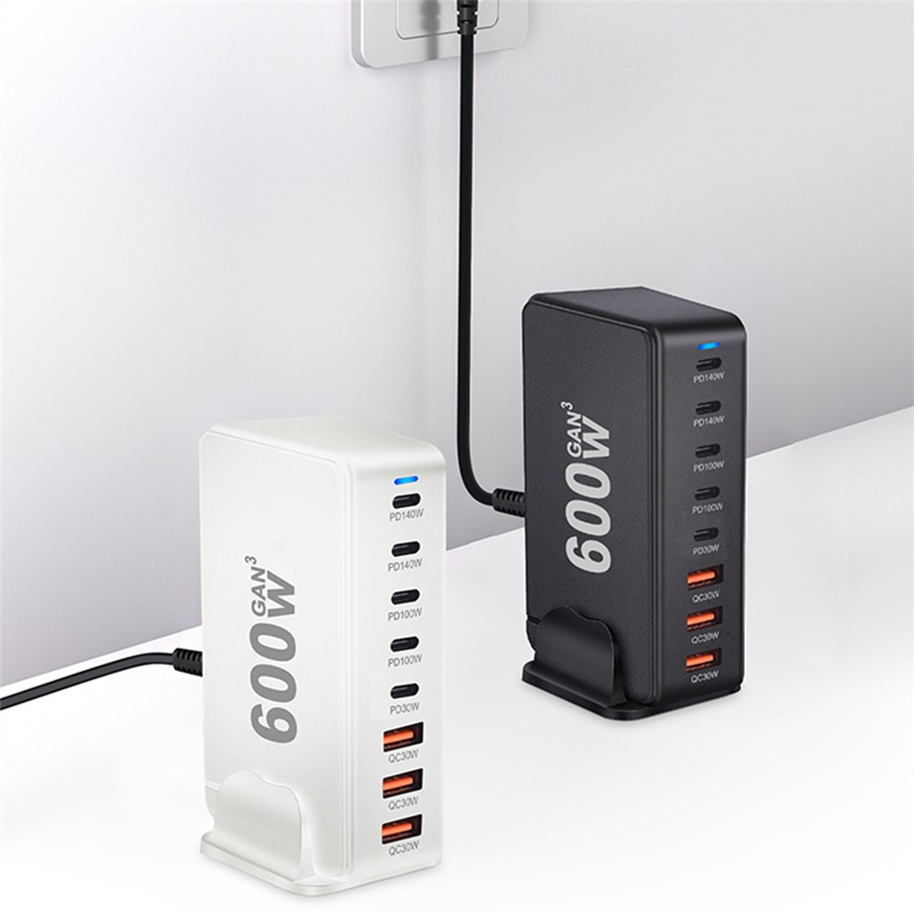 OEM Ladestasjon Lader, 600W, 4 x USB-A - 4 x USB-C, Svart