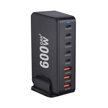 OEM Ladestasjon Lader, 600W, 4 x USB-A - 4 x USB-C, Svart