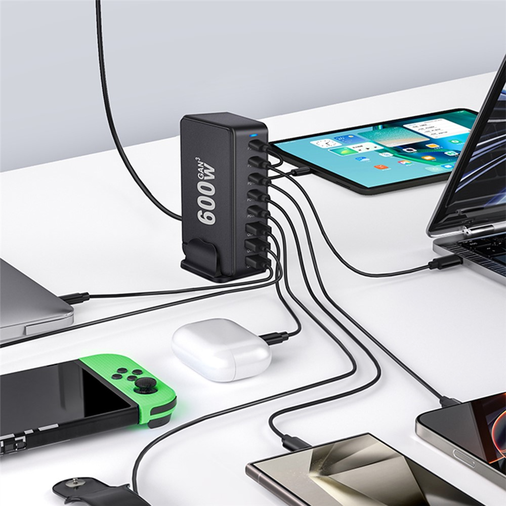 OEM Ladestasjon Lader, 600W, 4 x USB-A - 4 x USB-C, Svart