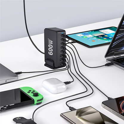 OEM Ladestasjon Lader, 600W, 4 x USB-A - 4 x USB-C, Svart