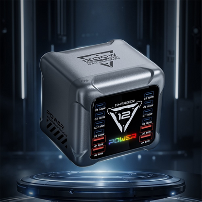 Laderstasjon OEM BK-127D, 280W, 5A, 4 x USB-A - 8 x USB-C, Grå