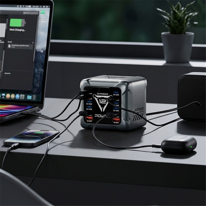 Laderstasjon OEM BK-127D, 280W, 5A, 4 x USB-A - 8 x USB-C, Grå