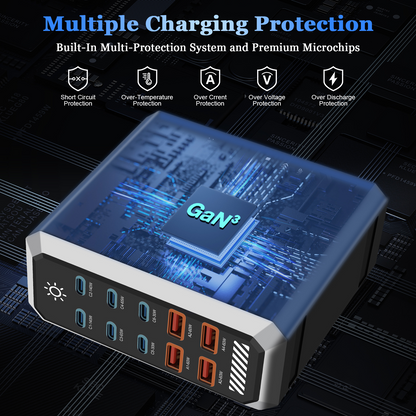OEM HW18 Ladestasjon, 660W, 5A, 4 x USB-A - 6 x USB-C, Svart
