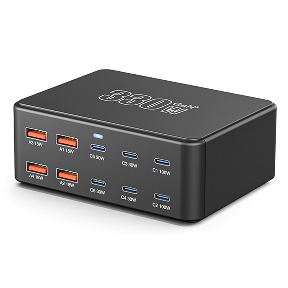 OEM HW66 Ladestasjon, 330W, 5A, 4 x USB-A - 6 x USB-C, Svart