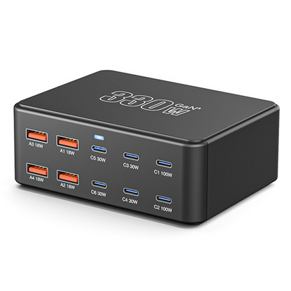 OEM HW66 Ladestasjon, 330W, 5A, 4 x USB-A - 6 x USB-C, Svart