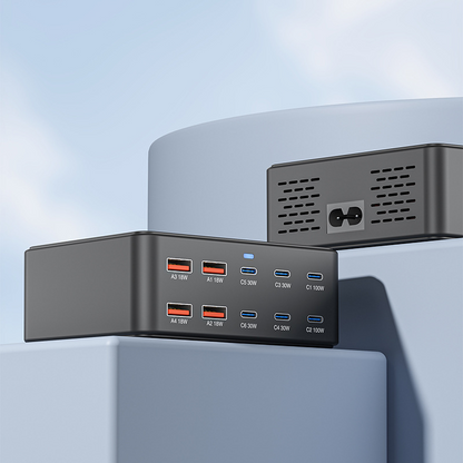 OEM HW66 Ladestasjon, 330W, 5A, 4 x USB-A - 6 x USB-C, Svart