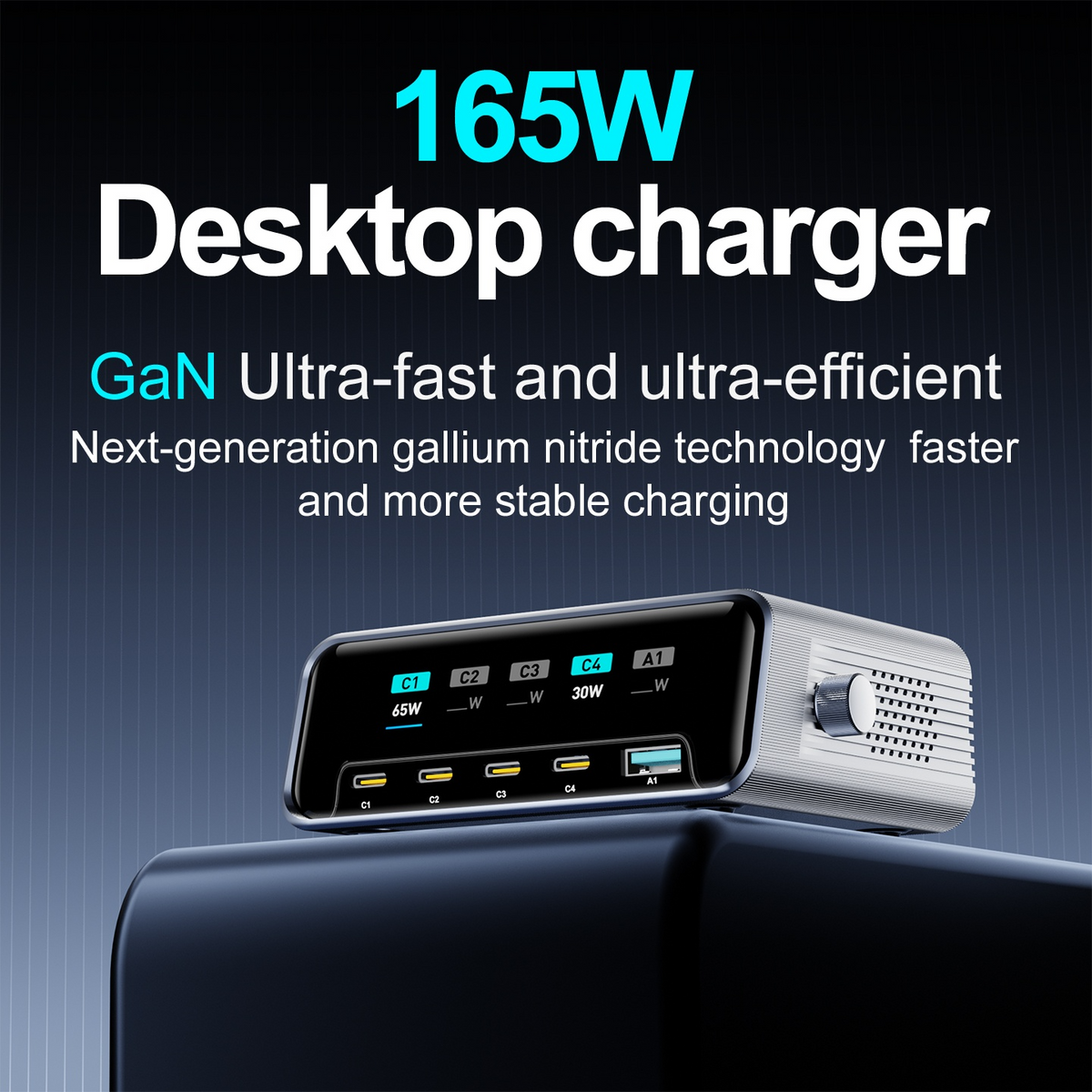 OEM-ladestasjon WLX-60G, 140W, 5A, 1 x USB-A - 4 x USB-C, Grå