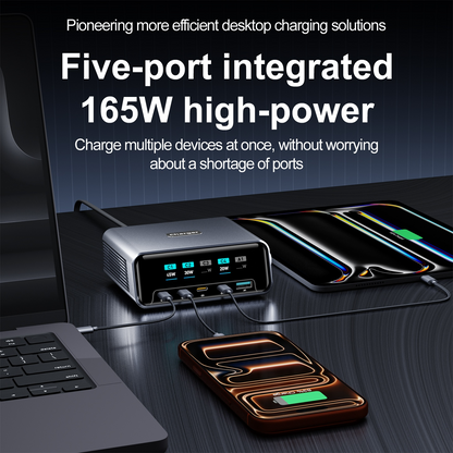 OEM-ladestasjon WLX-60G, 140W, 5A, 1 x USB-A - 4 x USB-C, Grå