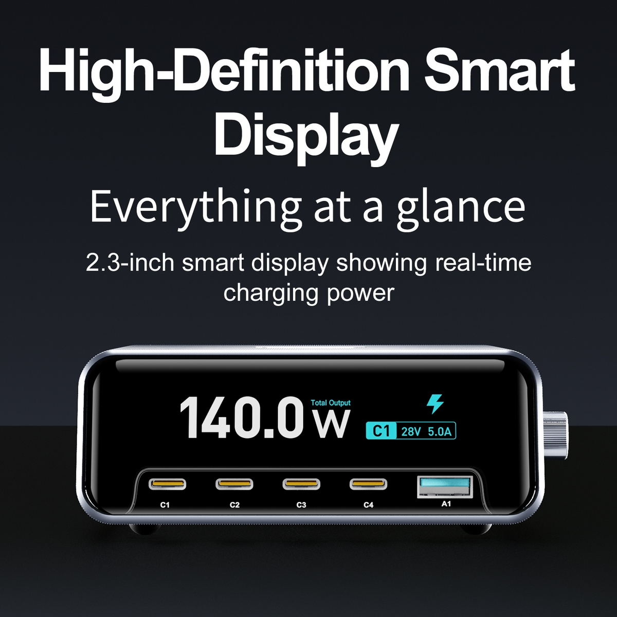 OEM-ladestasjon WLX-60G, 140W, 5A, 1 x USB-A - 4 x USB-C, Grå