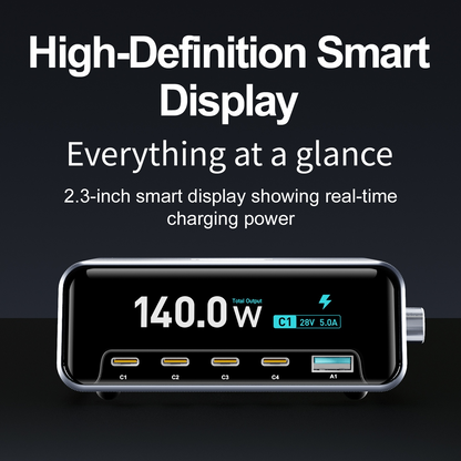 OEM-ladestasjon WLX-60G, 140W, 5A, 1 x USB-A - 4 x USB-C, Grå