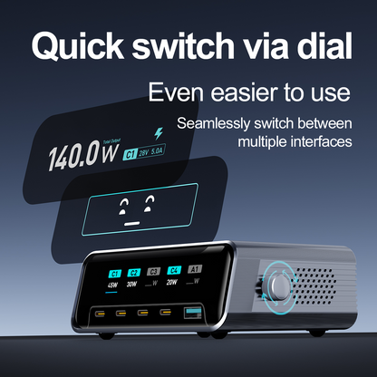 OEM-ladestasjon WLX-60G, 140W, 5A, 1 x USB-A - 4 x USB-C, Grå