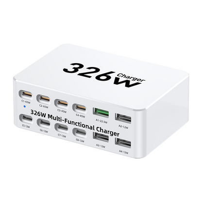 OEM Ladestasjon WLX-818E, 326W, 3,25A, 4 x USB-A - 8 x USB-C, Hvit