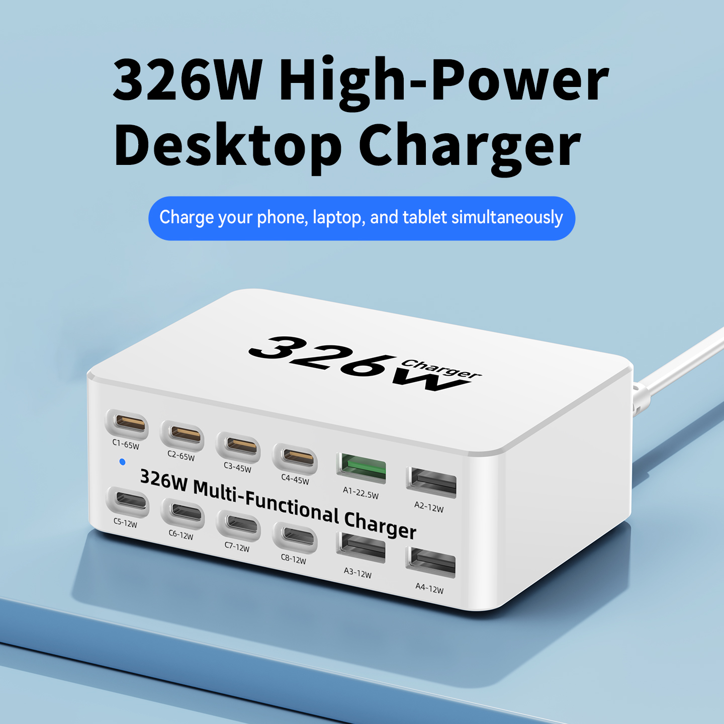 OEM Ladestasjon WLX-818E, 326W, 3,25A, 4 x USB-A - 8 x USB-C, Hvit