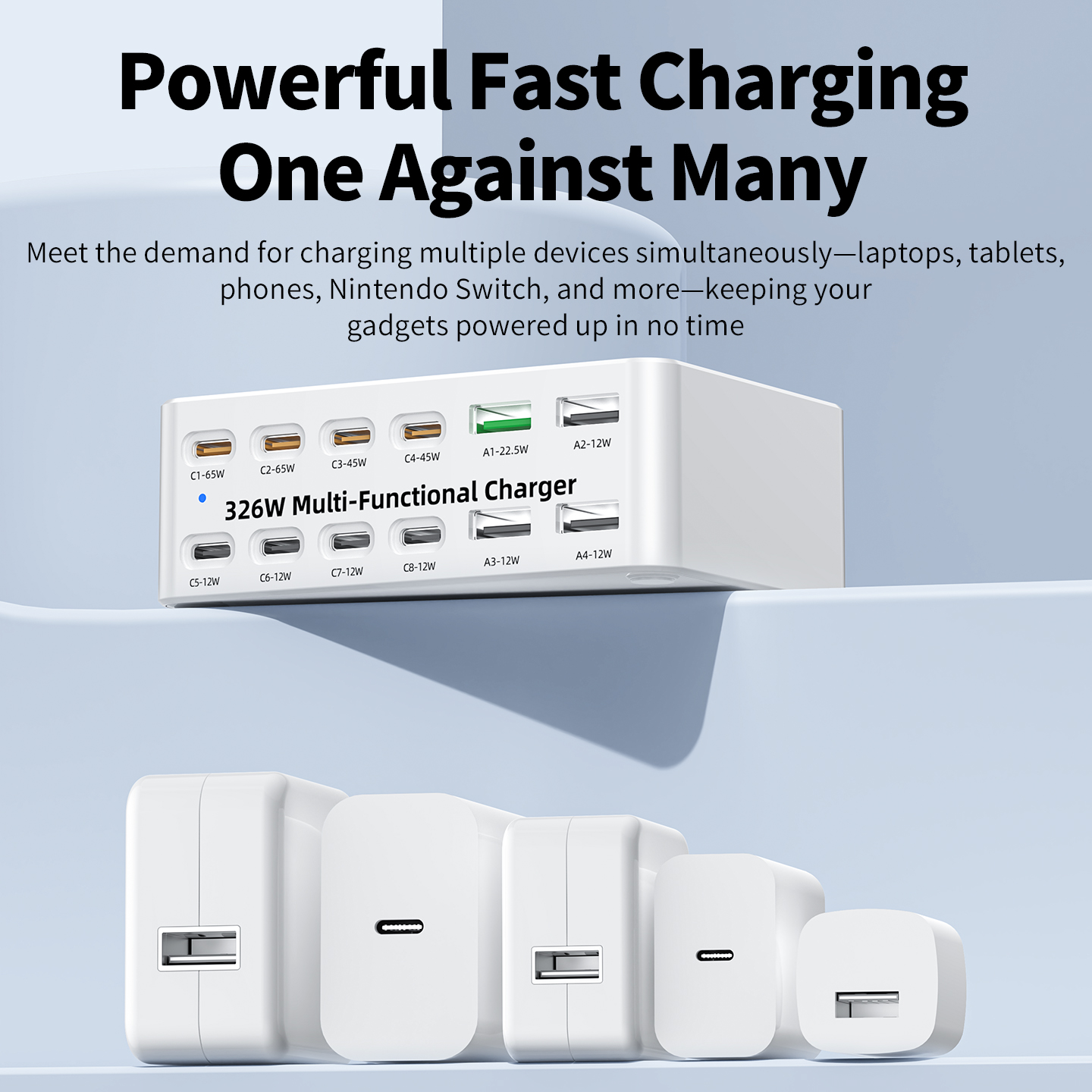 OEM Ladestasjon WLX-818E, 326W, 3,25A, 4 x USB-A - 8 x USB-C, Hvit