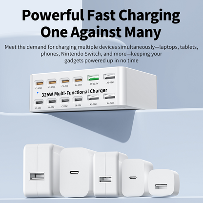 OEM Ladestasjon WLX-818E, 326W, 3,25A, 4 x USB-A - 8 x USB-C, Hvit