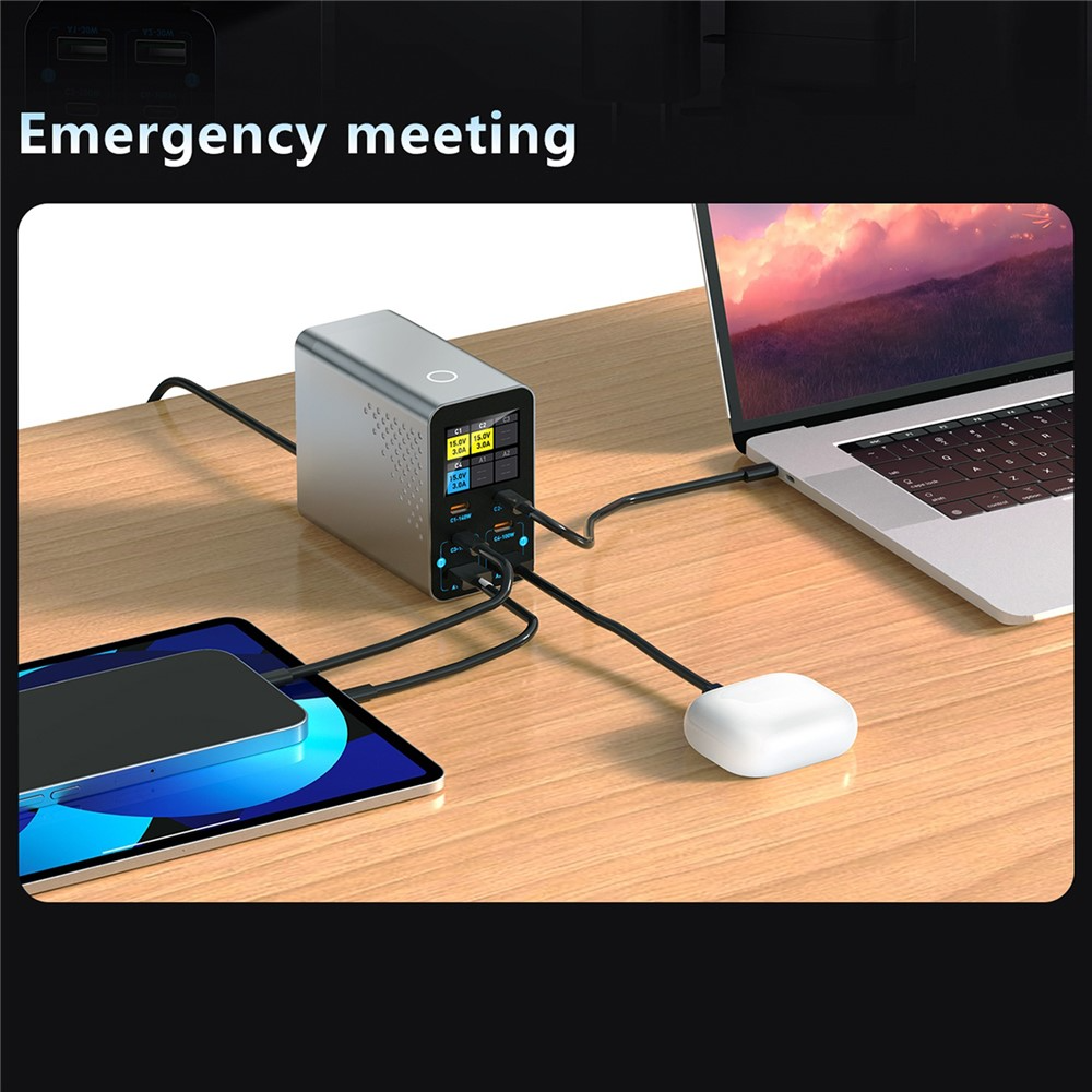 OEM WLX-G3 Ladestasjon, 140W, 5A, 2 x USB-A - 4 x USB-C, Grå