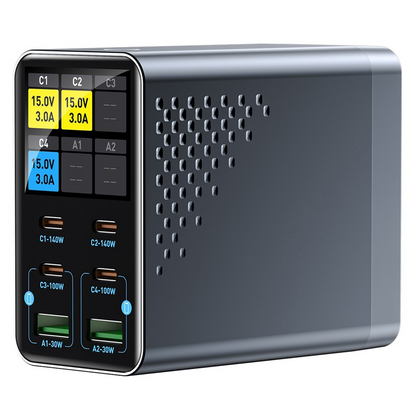 OEM WLX-G3 Ladestasjon, 140W, 5A, 2 x USB-A - 4 x USB-C, Grå