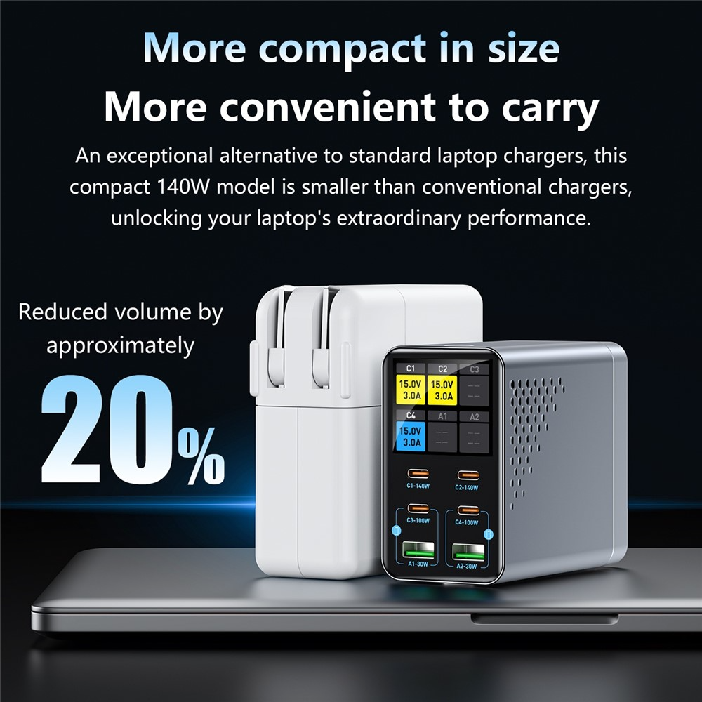 OEM WLX-G3 Ladestasjon, 140W, 5A, 2 x USB-A - 4 x USB-C, Grå