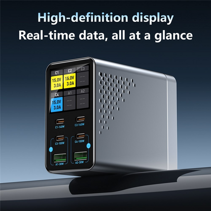 OEM WLX-G3 Ladestasjon, 140W, 5A, 2 x USB-A - 4 x USB-C, Grå