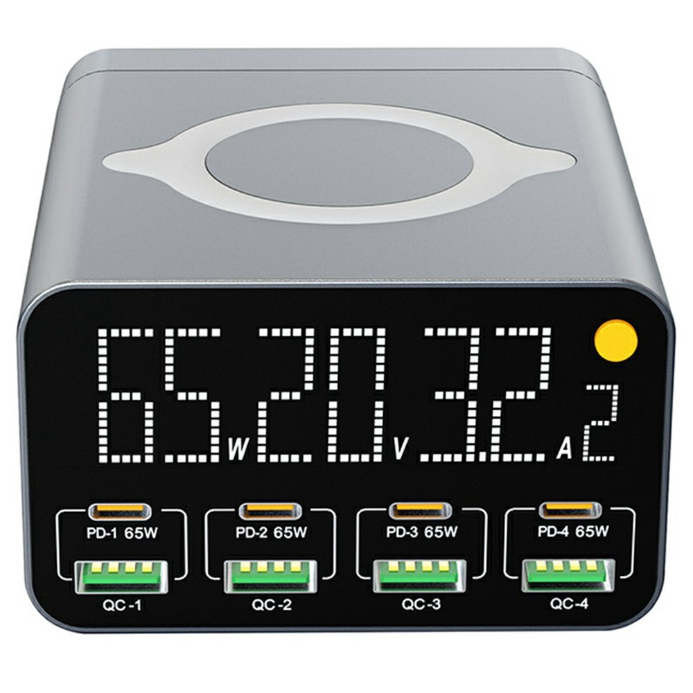 OEM WLX-M3 QI Ladestasjon, 80W, 4 x USB-A - 4 x USB-C, Grå