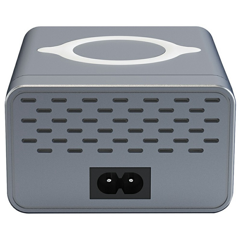 OEM WLX-M3 QI Ladestasjon, 80W, 4 x USB-A - 4 x USB-C, Grå