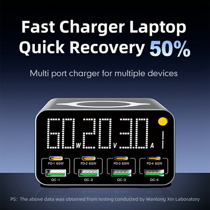 OEM WLX-M3 QI Ladestasjon, 80W, 4 x USB-A - 4 x USB-C, Grå
