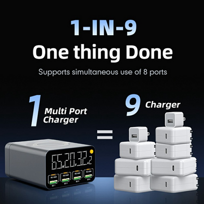 OEM WLX-M3 QI Ladestasjon, 80W, 4 x USB-A - 4 x USB-C, Grå