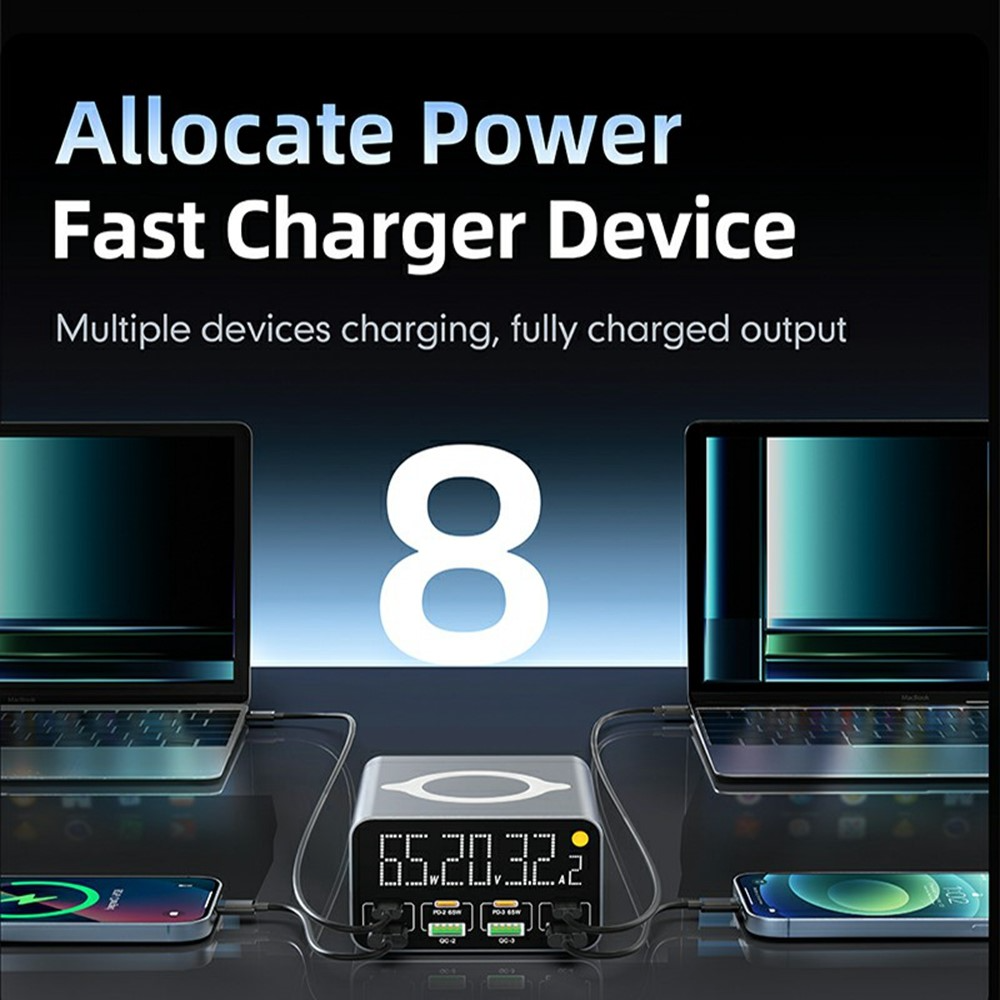 OEM WLX-M3 QI Ladestasjon, 80W, 4 x USB-A - 4 x USB-C, Grå