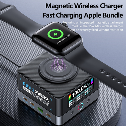 OEM WLX-R8A QI Ladestasjon, 140W, 5A, 2 x USB-A - 6 x USB-C, Grå