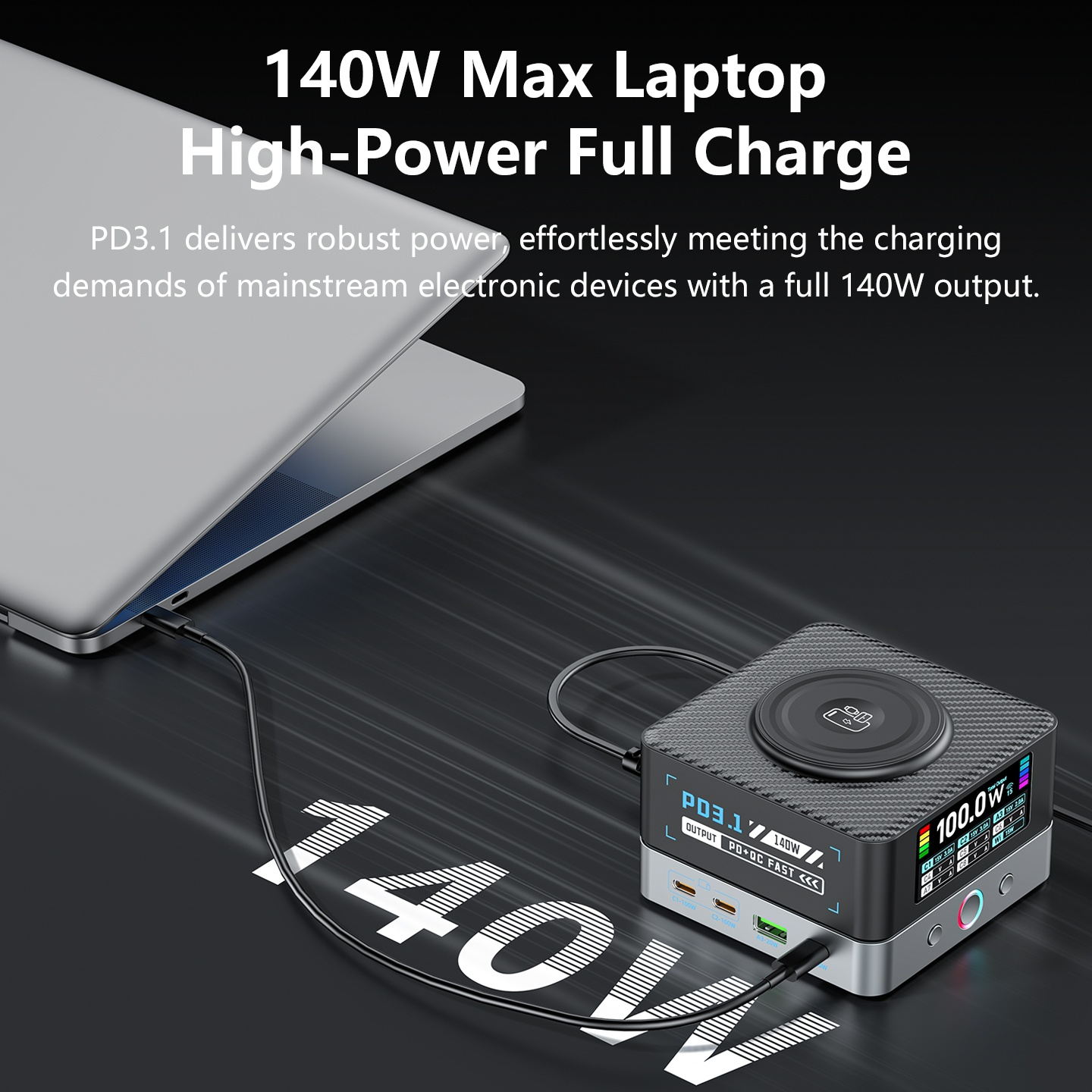OEM WLX-R8A QI Ladestasjon, 140W, 5A, 2 x USB-A - 6 x USB-C, Grå
