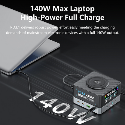 OEM WLX-R8A QI Ladestasjon, 140W, 5A, 2 x USB-A - 6 x USB-C, Grå
