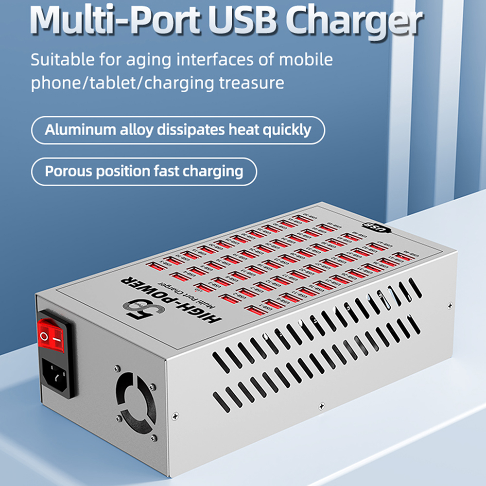 OEM WLX-T2A ladestasjon, 200W, 2,4A, 50 x USB-A, Sølv