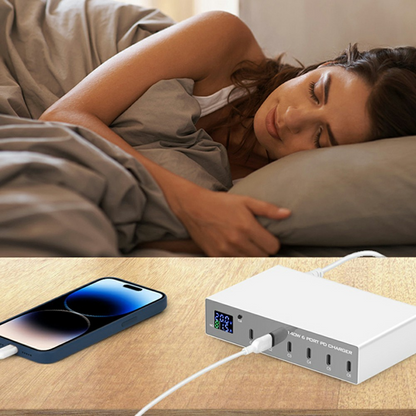 OEM WLX-X6P Ladestasjon, 140W, 3A, 6 x USB-C, Sølv