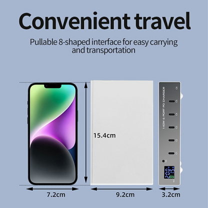 OEM WLX-X6P Ladestasjon, 140W, 3A, 6 x USB-C, Sølv