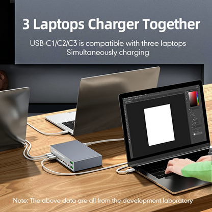 OEM WLX-X6Y Ladestasjon, 140W, 5A, 2 x USB-A - 8 x USB-C, Sølv
