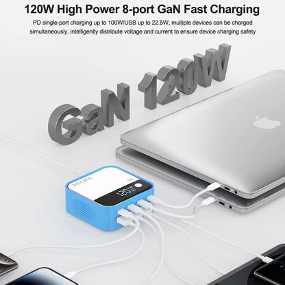 Ladestasjon Relife Q2, 120W, 5A, 4 x USB-A - 4 x USB-C, Blå