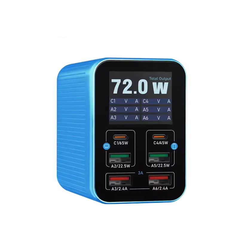 Ladestasjon Relife Q4, 72W, 5A, 2 x USB-C - 4 x USB-A, Blå