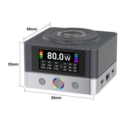 Ladestasjon Relife Q7 QI, 80W, 3.25A, 2 x USB-A - 4 x USB-C, Grå