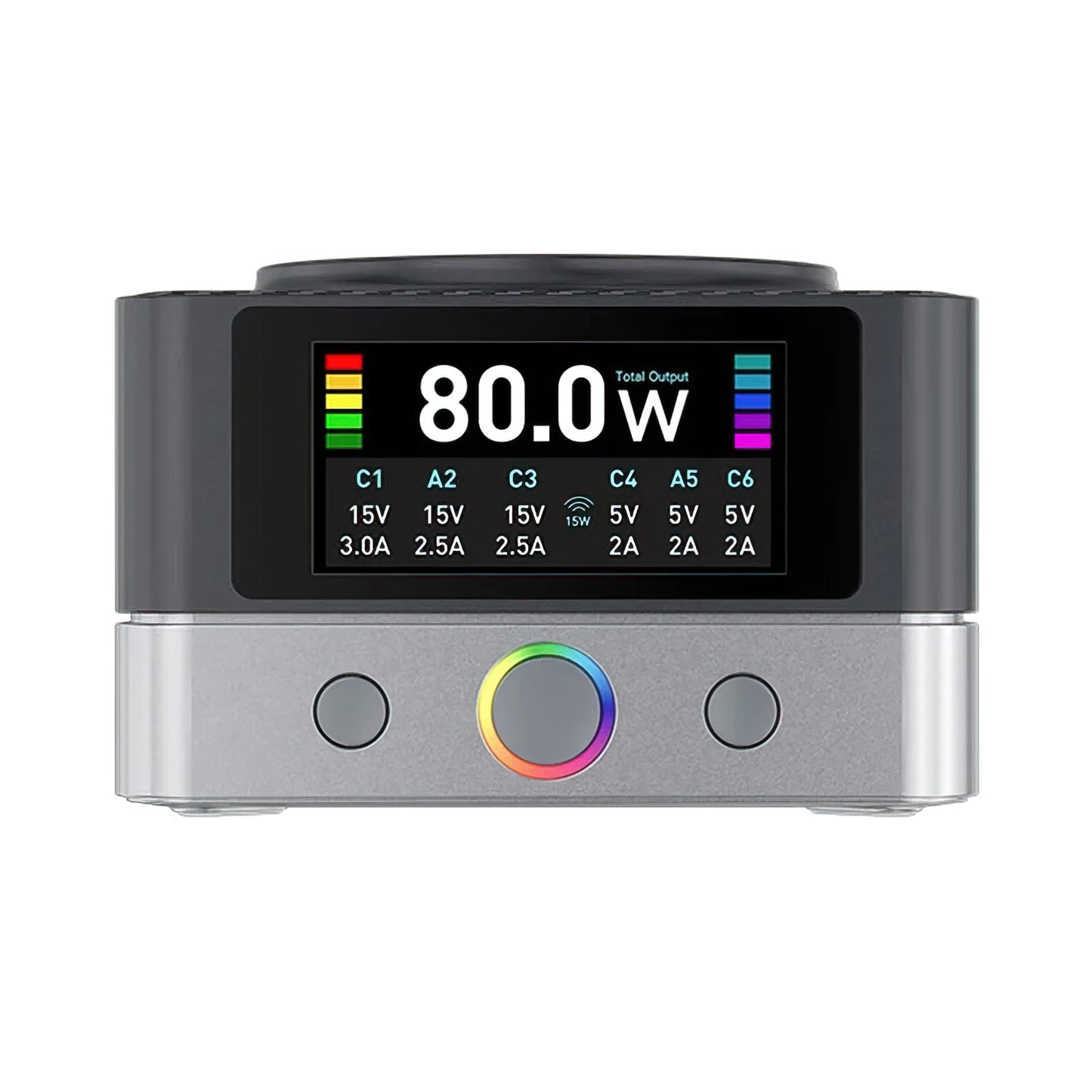 Ladestasjon Relife Q7 QI, 80W, 3.25A, 2 x USB-A - 4 x USB-C, Grå