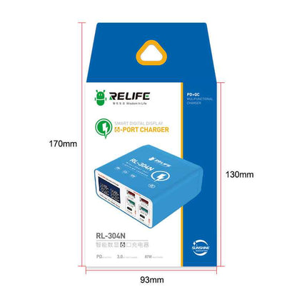 Ladestasjon Relife RL-304N, 87W, 3A, 2 x USB-C - 4 x USB-A, Blå